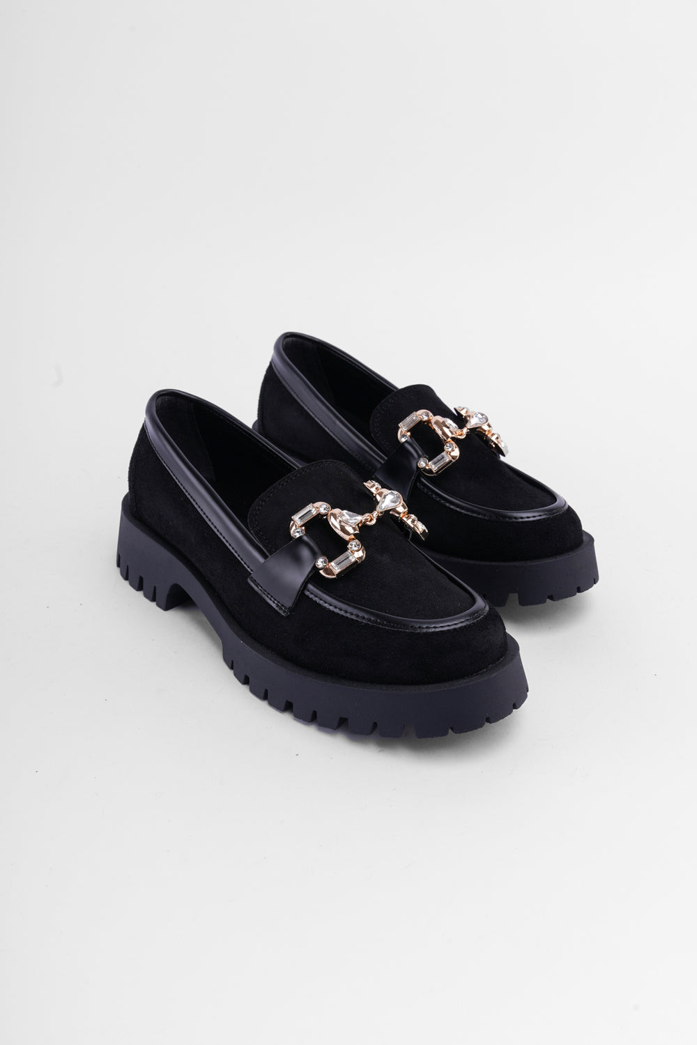 Tina Siyah Süet Taşlı Toka Deaylı Kadın Loafer