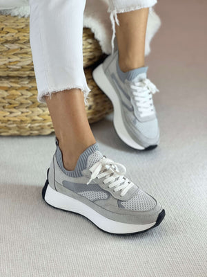 Terry Gri Triko Bağcıklı Kadın Sneaker