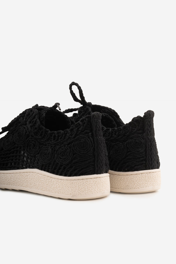 Blondi Siyah Koton Örgü Detaylı Bağcıklı Kadın Spor Ayakkabı