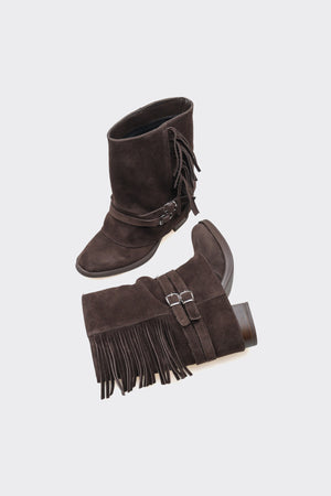 Leros Kahverengi  Hakiki Deri Süet Kadın Bot