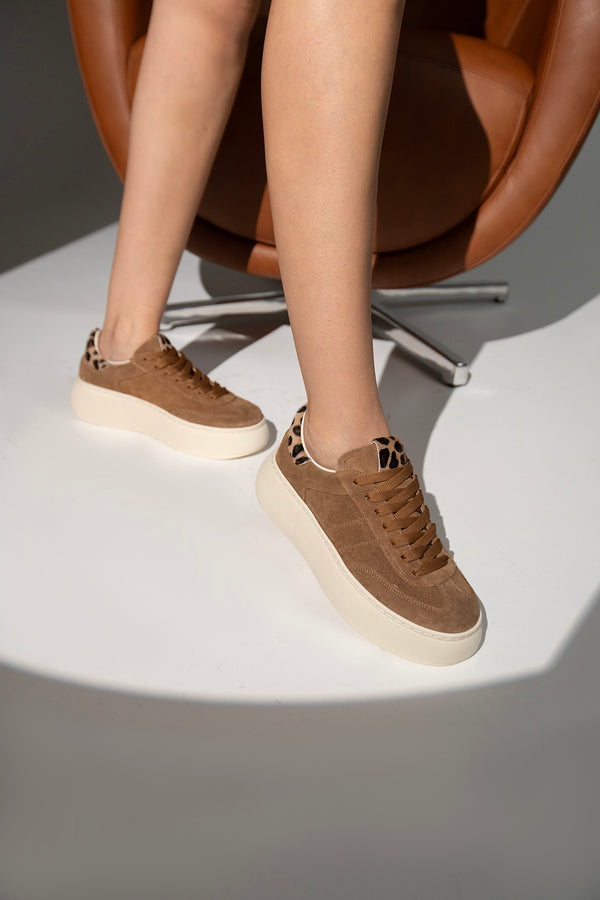 Mappa Camel Süet Hakiki Deri  Bağcık Detaylı KadınSneaker