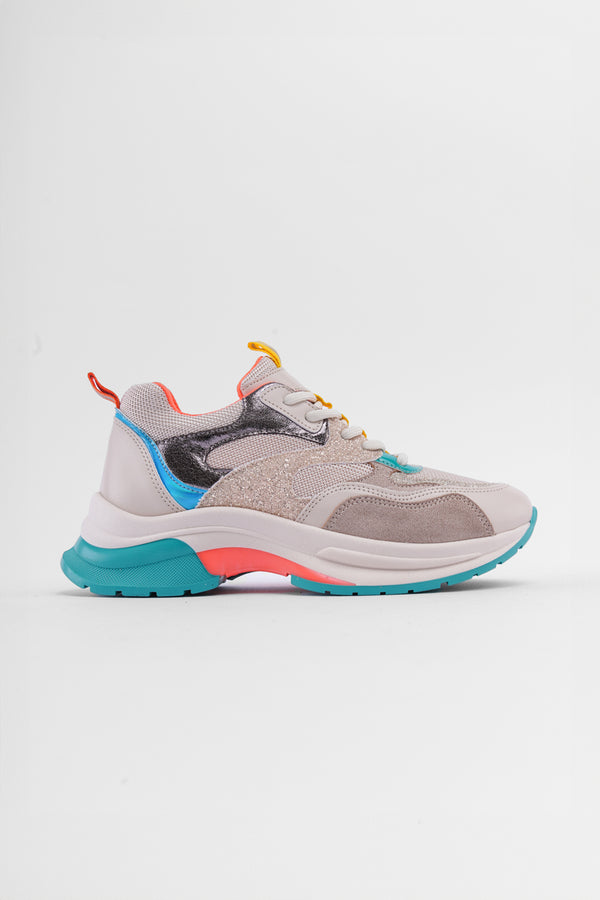 Saylor Bej Simli Bağcıklı Günlük Kadın Sneaker