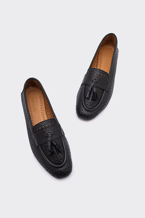 Aroya Siyah Hakiki Deri Kadın Loafer