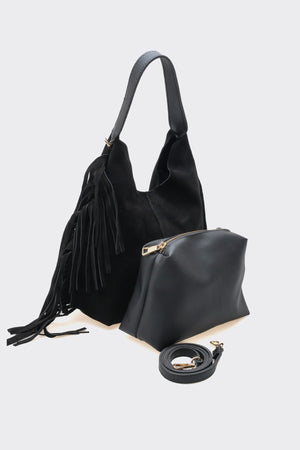 SÇ487 Siyah Süet Hakiki Deri Kol Kadın Çanta