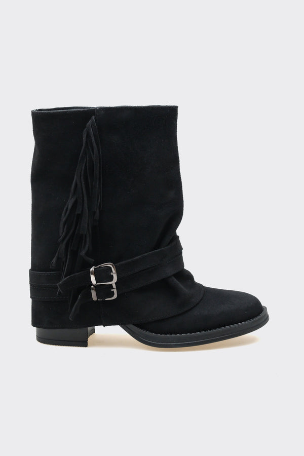 Leros Siyah Hakiki Deri Süet  Kadın Bot