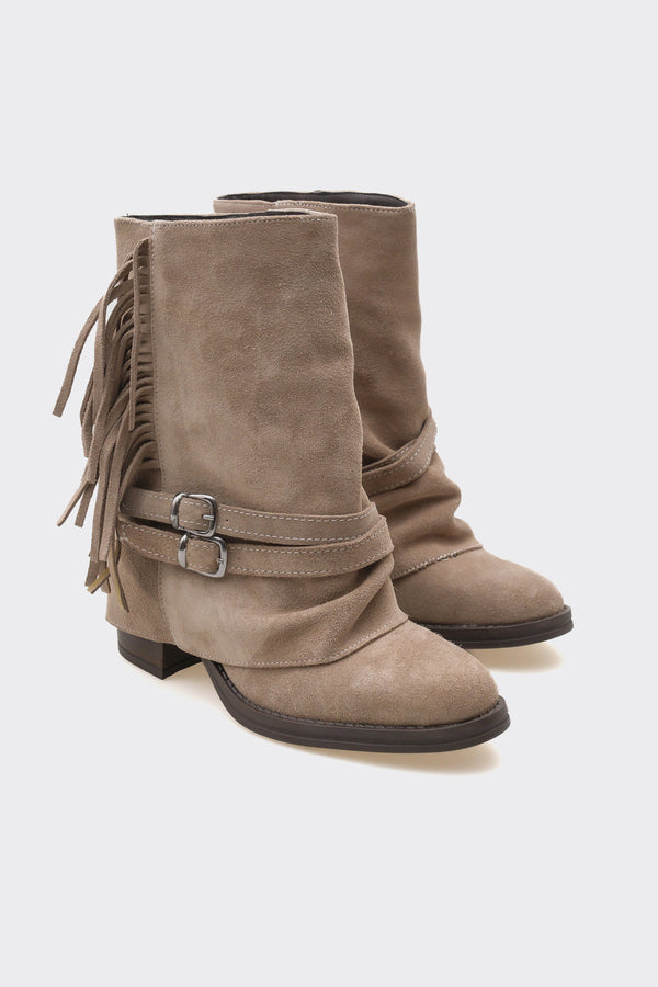 Leros Vizon  Hakiki Deri Süet Kadın Bot