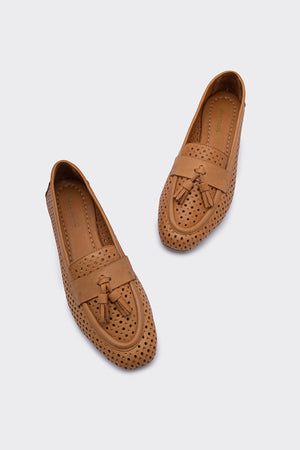 Aroya Taba Hakiki Deri Kadın Loafer