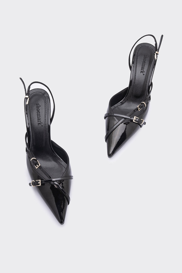 Ellyse Siyah Rugan Toka Detaylı Kadın Topuklu Ayakkabı