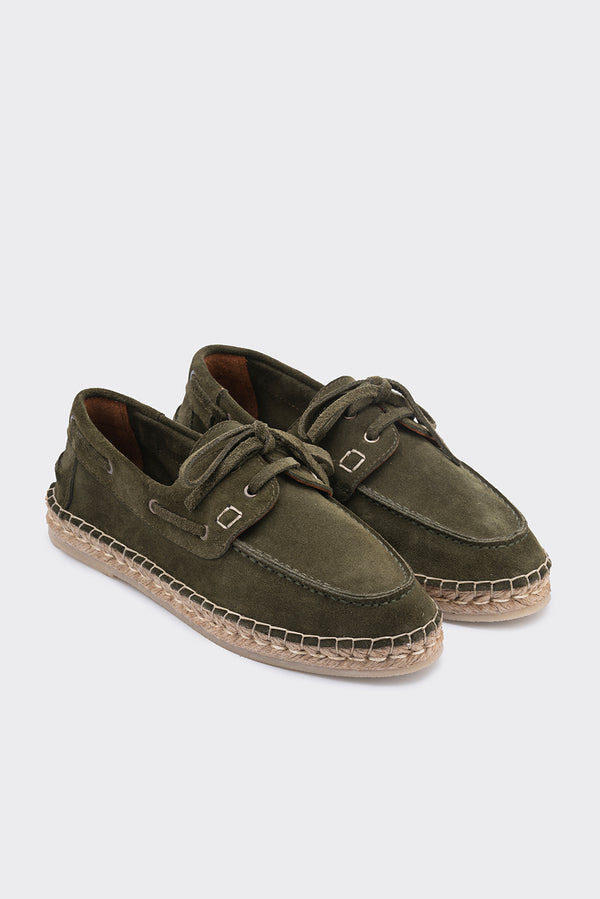 Mako Haki Hakiki Deri Süet Kadın Espadril Makosen