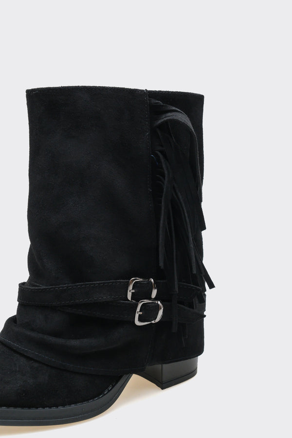 Leros Siyah Hakiki Deri Süet  Kadın Bot
