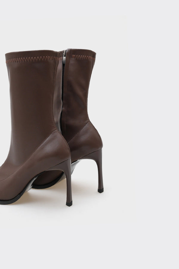 Saran Kahve Streç Topuklu Kadın Bot