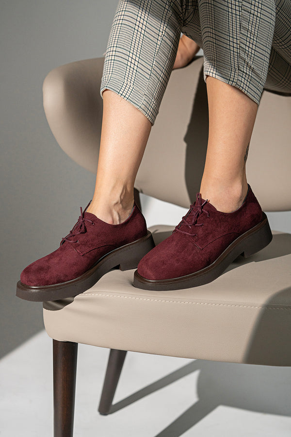 Mask Bordo  Süet Bağcık Detaylı  Kadın Loafer
