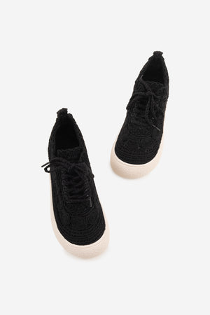 Blondi Siyah Koton Örgü Detaylı Bağcıklı Kadın Spor Ayakkabı