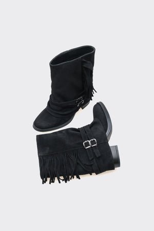 Leros Siyah Hakiki Deri Süet  Kadın Bot