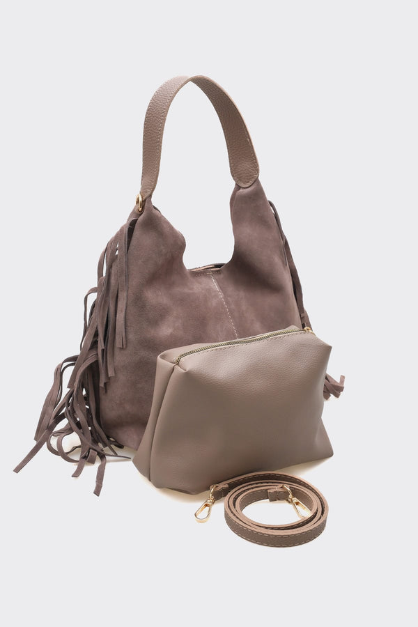 SÇ487 Vizon Süet Hakiki Deri Kol Kadın Çanta