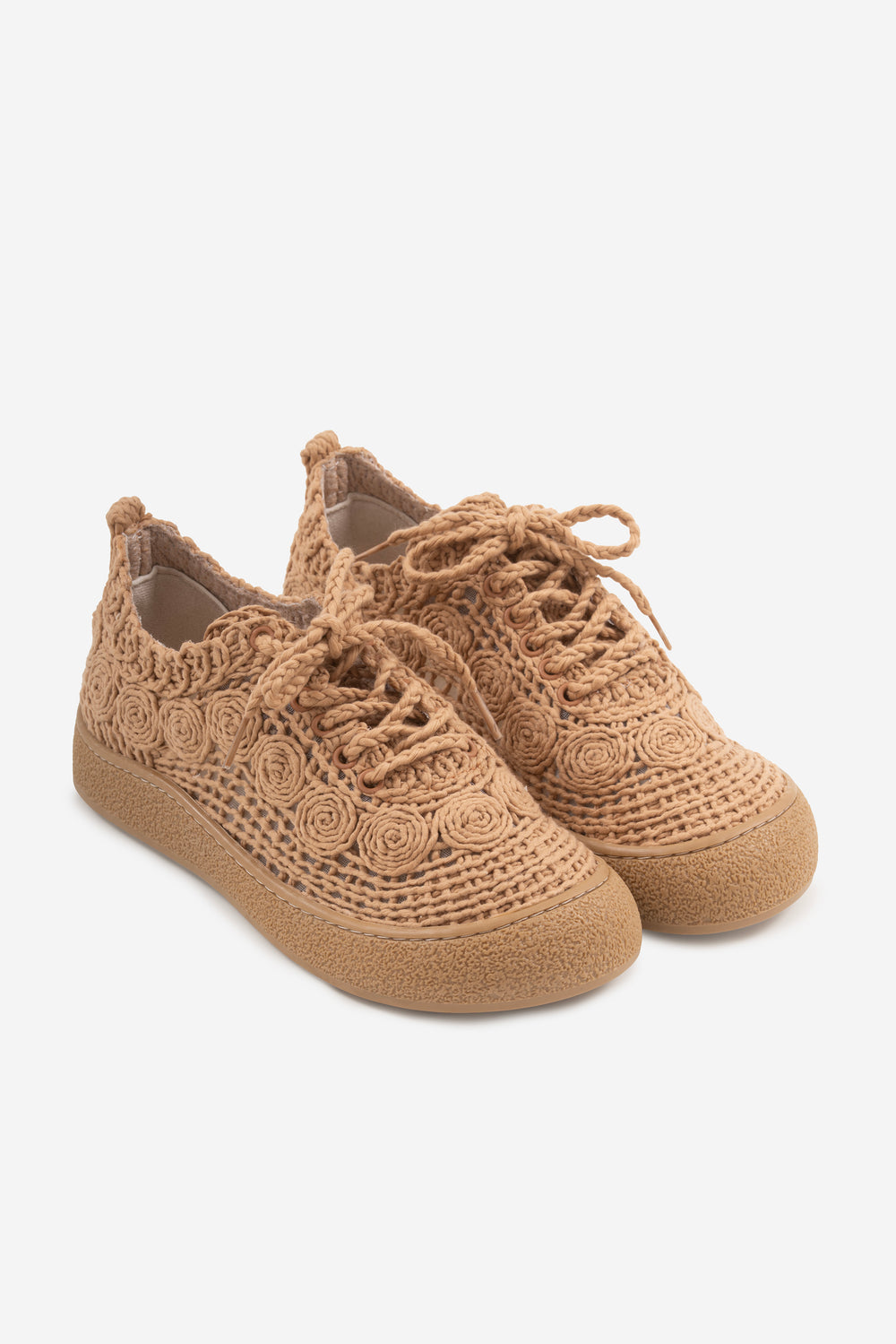 Blondi Taba Koton Örgü Detaylı Bağcıklı Kadın Spor Ayakkabı