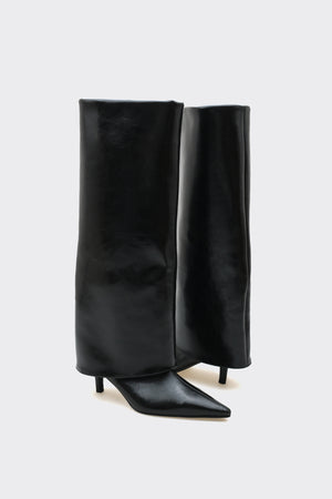 Bessa Siyah Vegan Suni Deri  Kadın Çizme