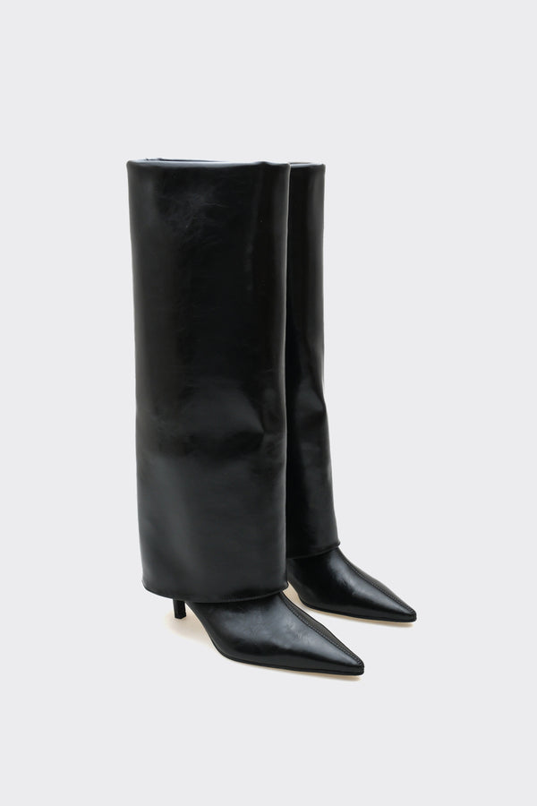 Bessa Siyah Vegan Suni Deri  Kadın Çizme