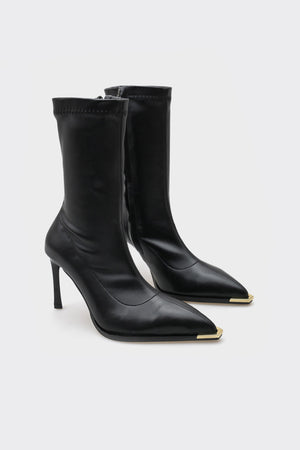 Saran Siyah Streç Topuklu Kadın Bot