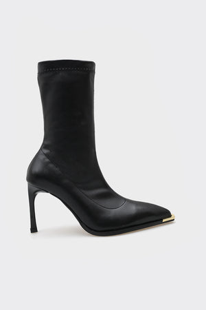 Saran Siyah Streç Topuklu Kadın Bot