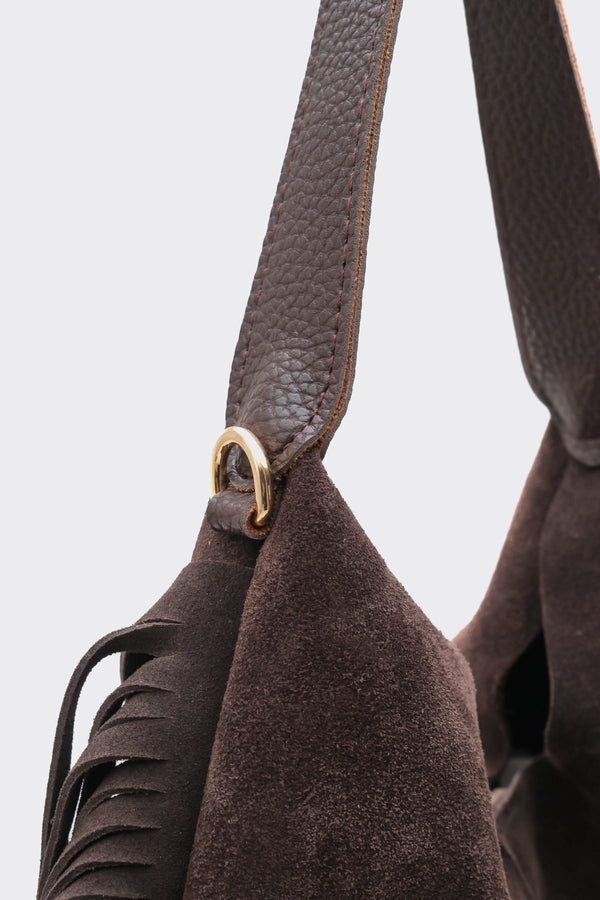 SÇ487 Kahverengi  Süet Hakiki Deri Kol Kadın Çanta