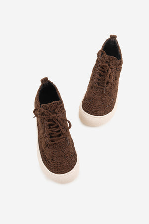 Blondi Kahve Koton Örgü Detaylı Bağcıklı Kadın Spor Ayakkabı