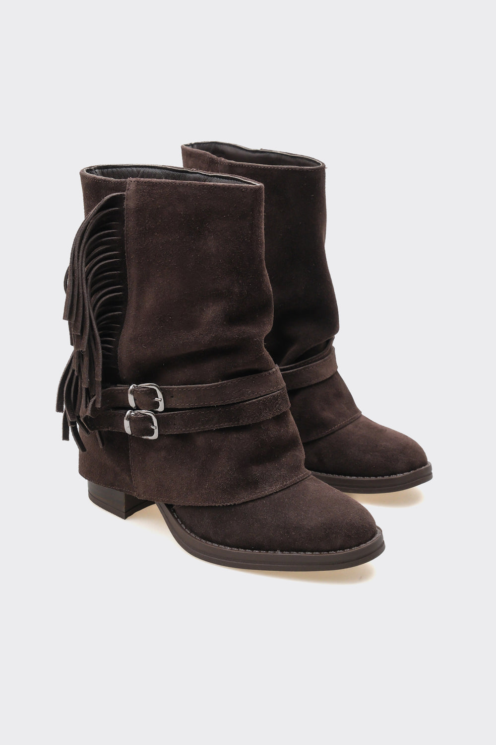 Leros Kahverengi  Hakiki Deri Süet Kadın Bot