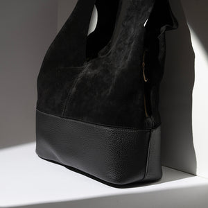 SÇ319 Siyah Süet  Hakiki Deri Omuz Askılı Kadın Çanta