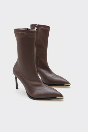 Saran Kahve Streç Topuklu Kadın Bot