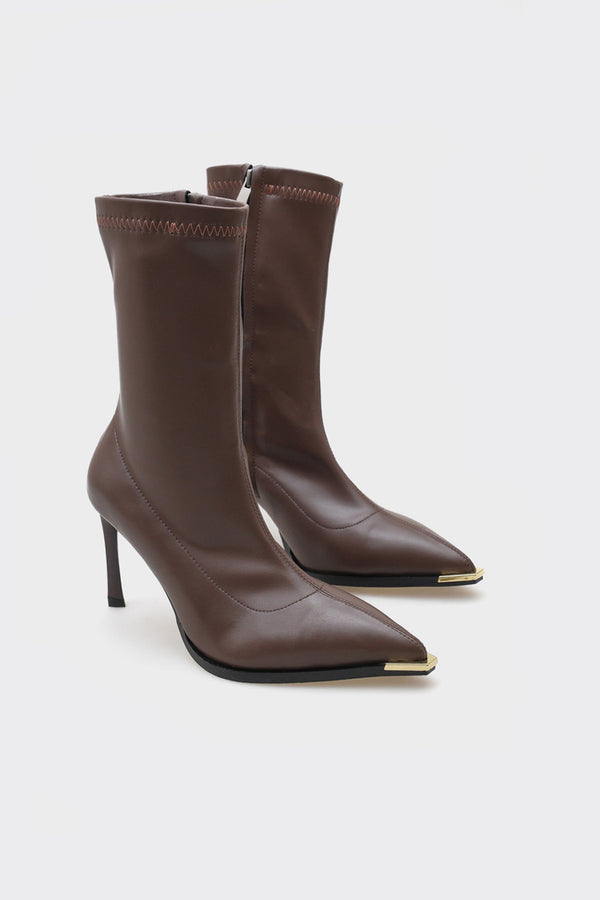 Saran Kahve Streç Topuklu Kadın Bot