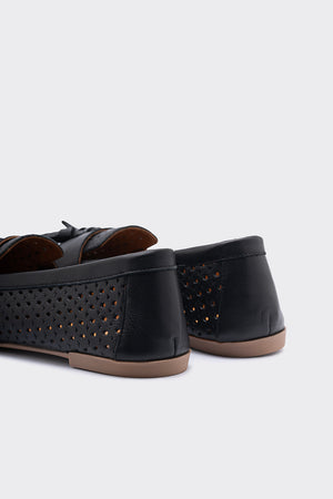 Aroya Siyah Hakiki Deri Kadın Loafer