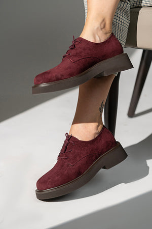Mask Bordo  Süet Bağcık Detaylı  Kadın Loafer