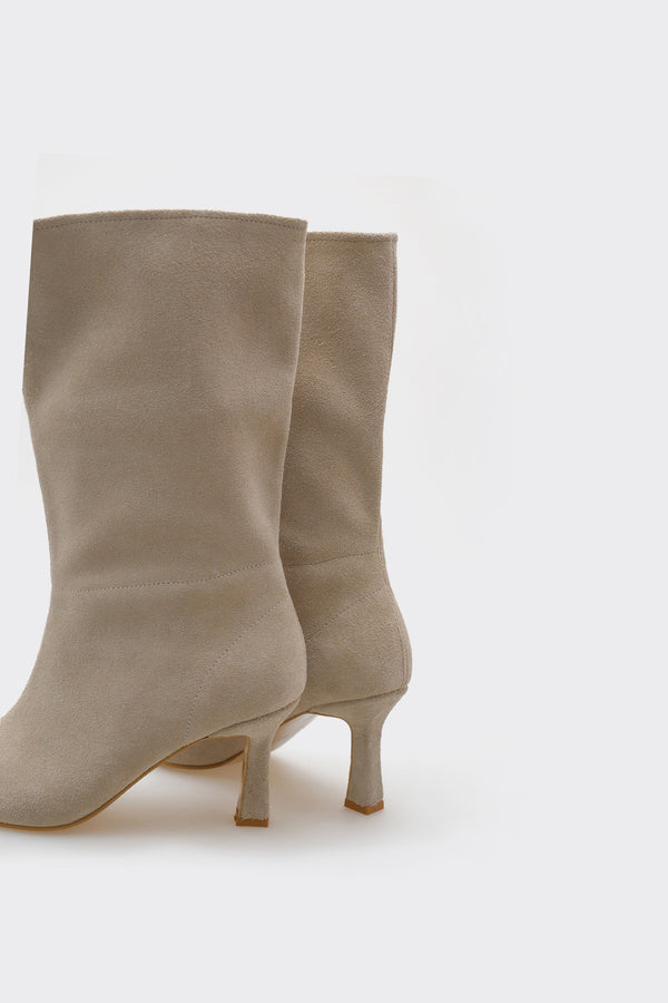 Lita Bej Hakiki Deri Süet Kadın Çizme