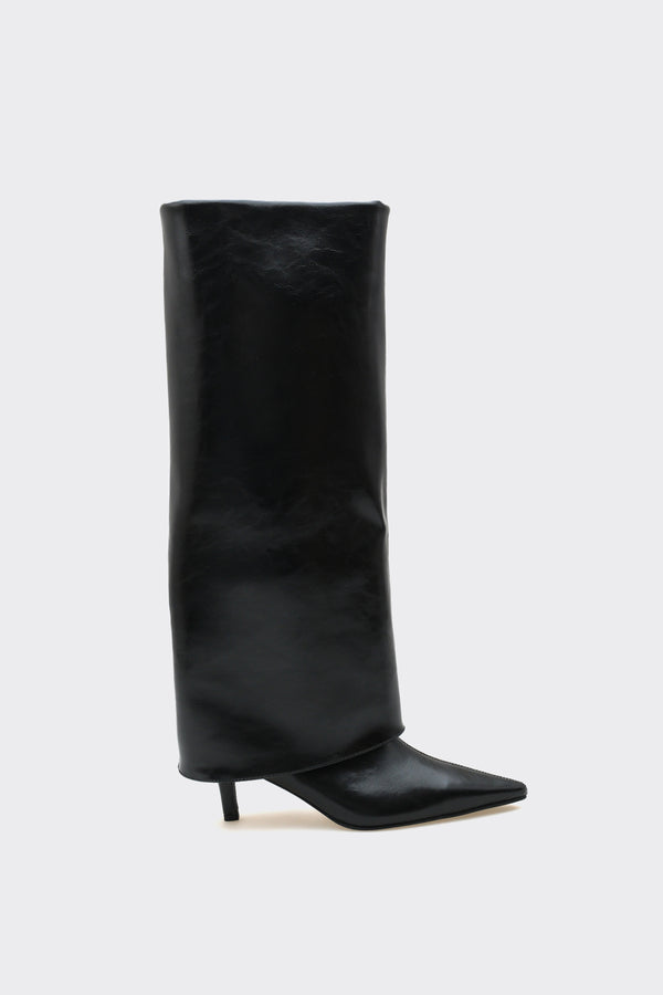 Bessa Siyah Vegan Suni Deri  Kadın Çizme