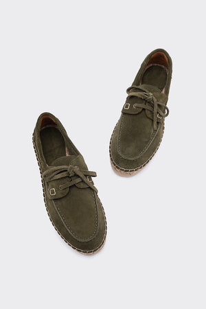 Mako Haki Hakiki Deri Süet Kadın Espadril Makosen