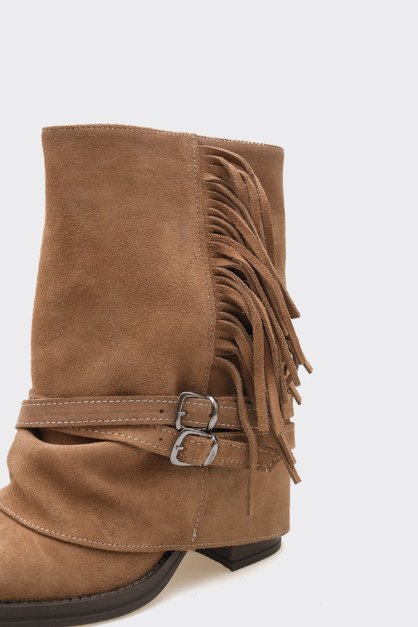 Leros Taba Hakiki Deri Süet Kadın Bot