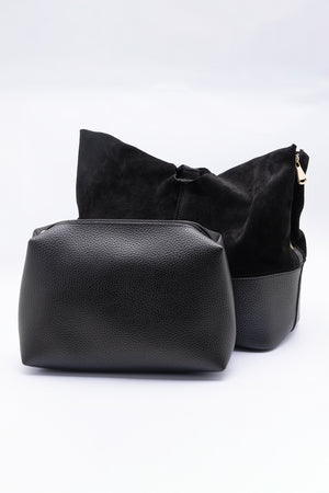 SÇ319 Siyah Süet  Hakiki Deri Omuz Askılı Kadın Çanta