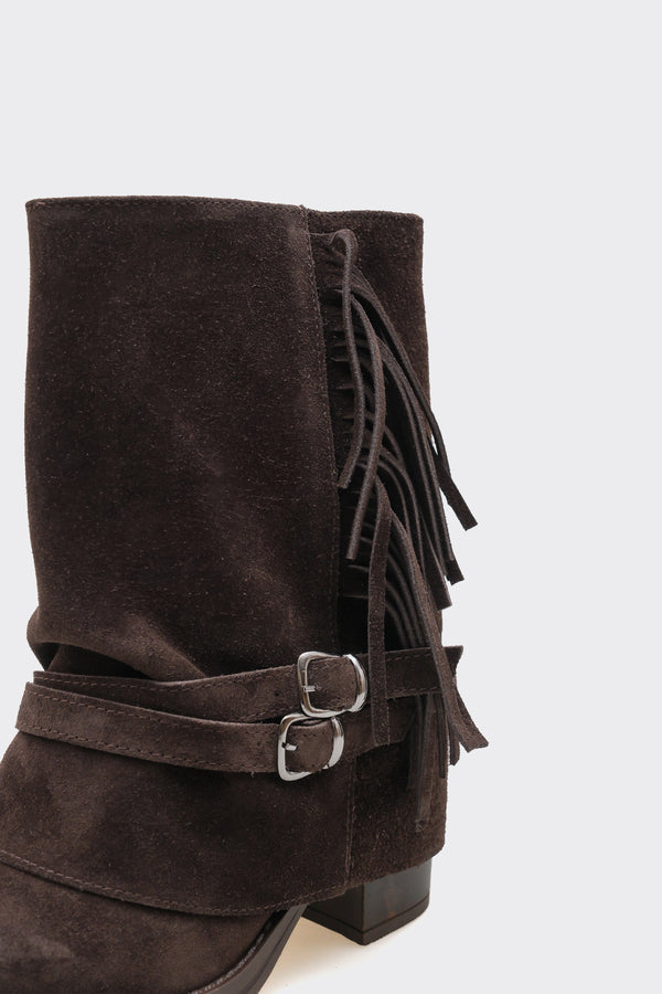 Leros Kahverengi  Hakiki Deri Süet Kadın Bot