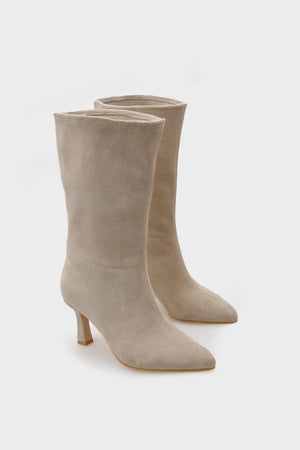 Lita Bej Hakiki Deri Süet Kadın Çizme