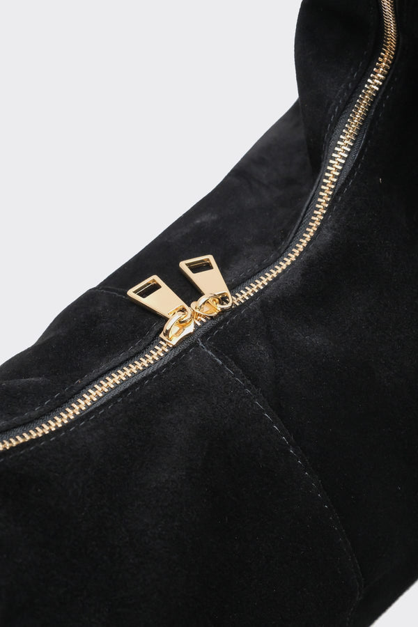 SÇ482 Siyah Süet Hakiki Deri Omuz Askılı Kadın Çanta