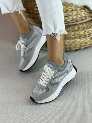 Terry Gri Triko Bağcıklı Kadın Sneaker