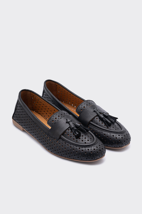 Aroya Siyah Hakiki Deri Kadın Loafer
