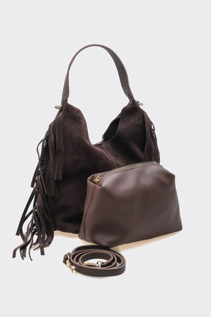 SÇ487 Kahverengi  Süet Hakiki Deri Kol Kadın Çanta