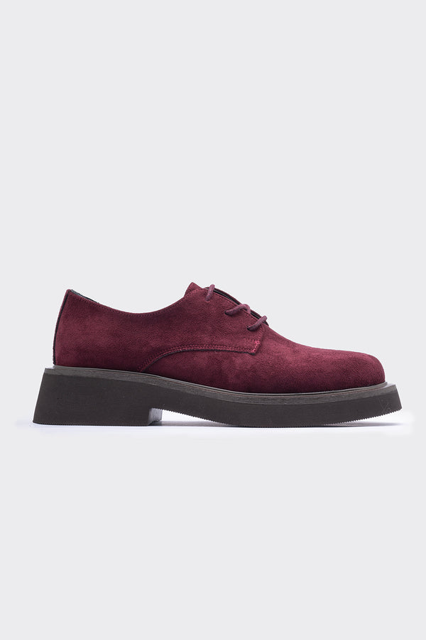 Mask Bordo  Süet Bağcık Detaylı  Kadın Loafer