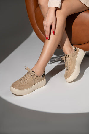 Mappa Bej Süet Hakiki Bağcık Detaylı Kadın  Sneaker