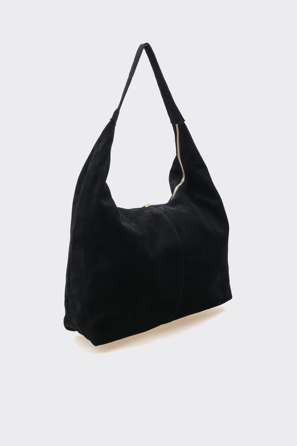 SÇ482 Siyah Süet Hakiki Deri Omuz Askılı Kadın Çanta