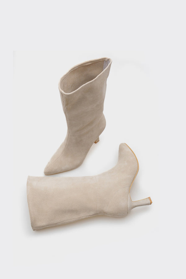 Lita Bej Hakiki Deri Süet Kadın Çizme