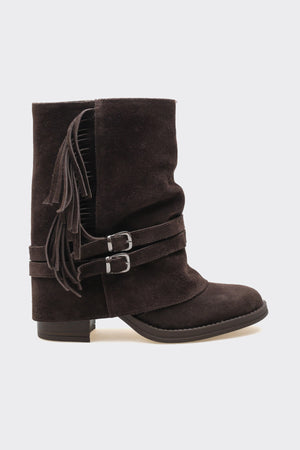 Leros Kahverengi  Hakiki Deri Süet Kadın Bot