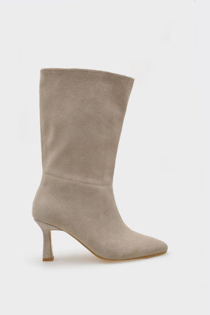 Lita Bej Hakiki Deri Süet Kadın Çizme