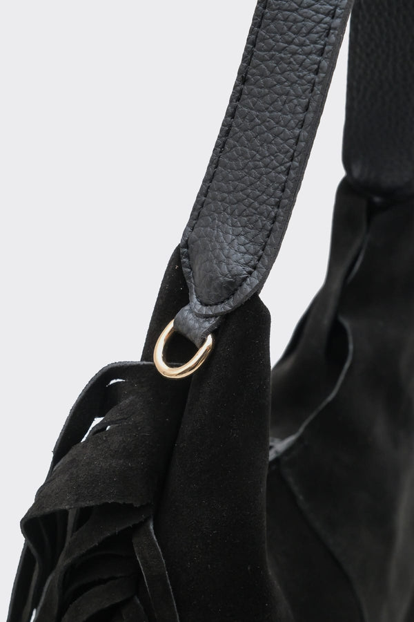 SÇ487 Siyah Süet Hakiki Deri Kol Kadın Çanta